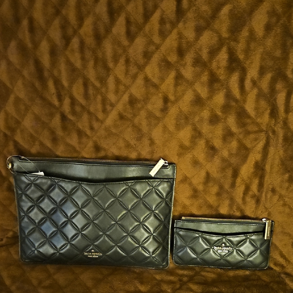 Kate Spade Black Quilted Clutch and Wristlet Set